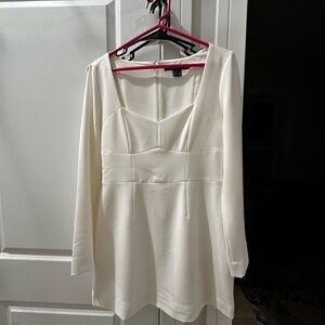 French Connection Cream Long-Sleeve Fit & Flare Dress
